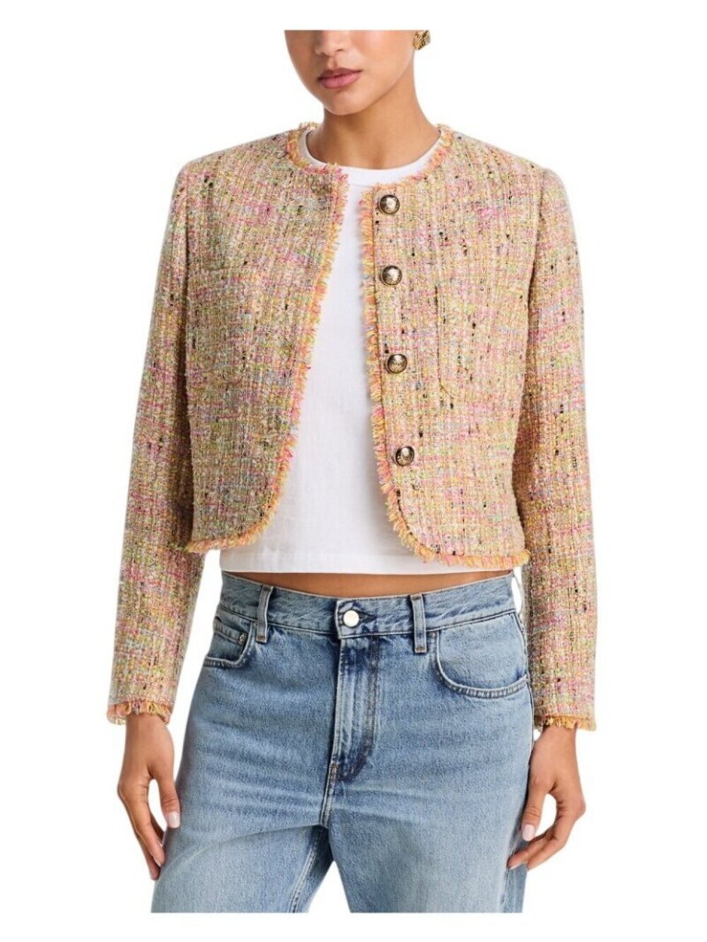 NWT Aqua Womens Cropped Tweed Blazer Jacket IJO31228 Neon Multi 2XS